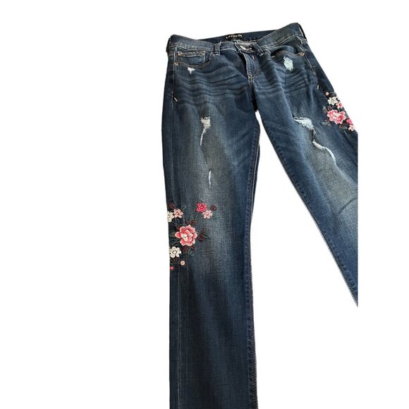 Express Womens Distressed Floral Embroidered Skinny Legging Jeans Size 0 Cotton - Picture 15 of 16